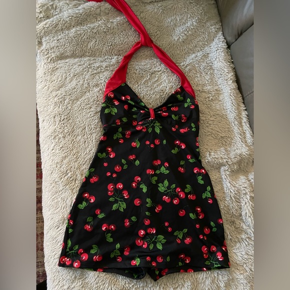 1 piece swim dress shorts. Never worn. Pinup cherry 🍒 - Picture 1 of 4